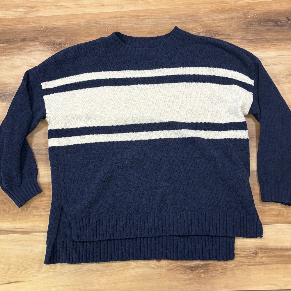 American Eagle Sweater‎ Womens XS/S Oversized Chenille Striped Relaxed Navy Blue